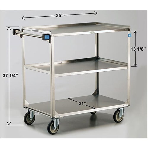 Lakeside 444 Stainless Steel Three-Shelf Utility Cart， 500 lb. Capacity， 22-3/8