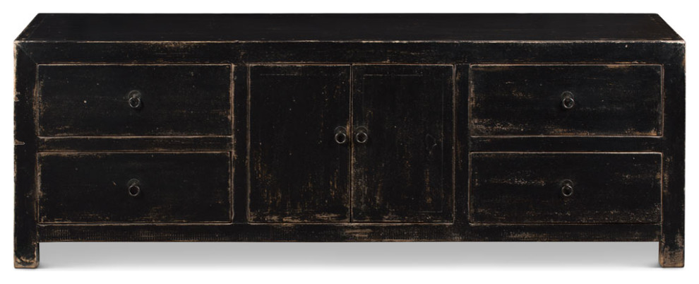 Distressed Black Elmwood Kang Asian Media Cabinet   Asian   Entertainment Centers And Tv Stands   by China Furniture and Arts  Houzz