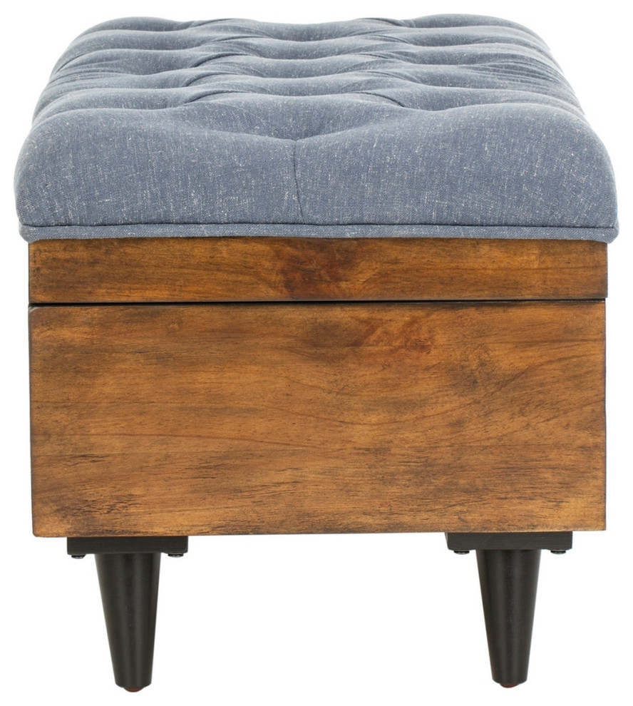 Mia Tufted Cocktail Bench/Ottoman Navy/Dark Oak   Midcentury   Footstools And Ottomans   by V.S.D Furniture  Houzz