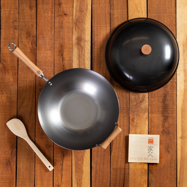 Uncoated Carbon Steel Flat Bottom Wok Silver