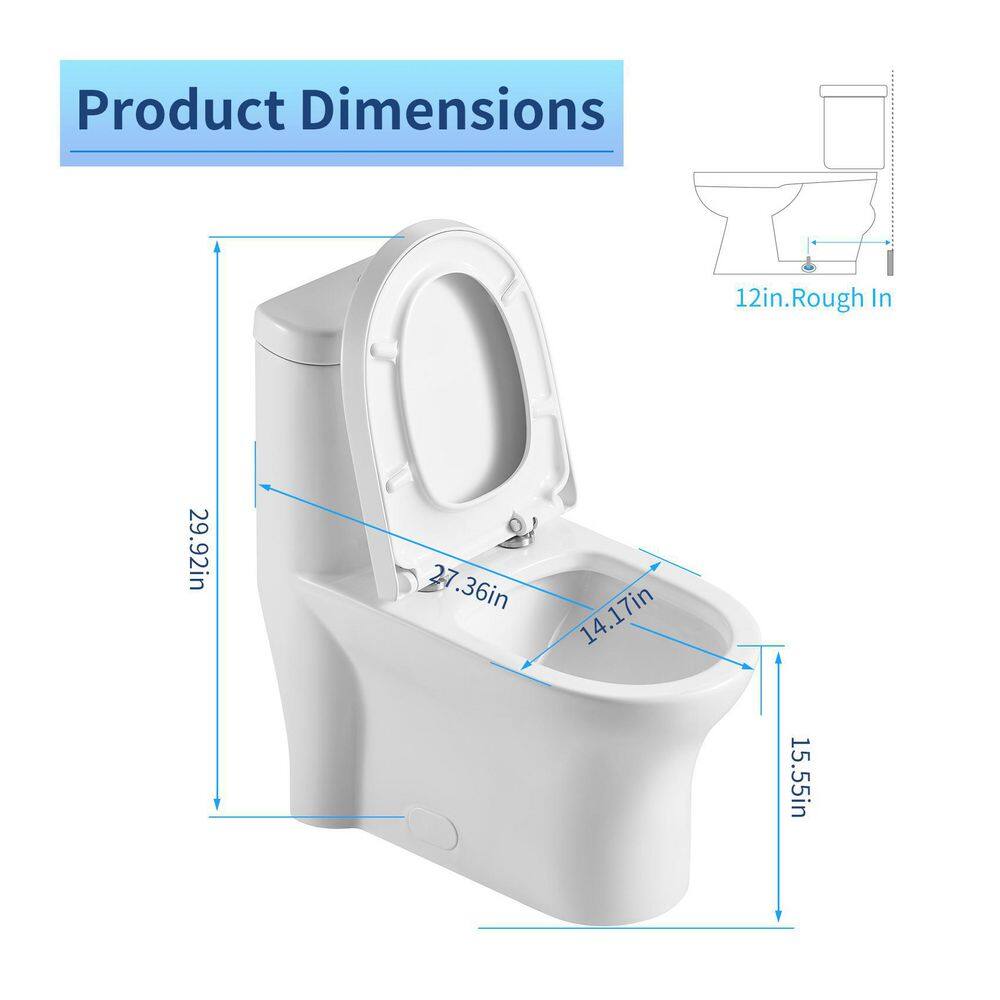 UPIKER Modern 12 in. Rough-In 1-piece 1.27 GPF Dual Flush Elongated Toilet in White Seat Included UP2210TOW12207