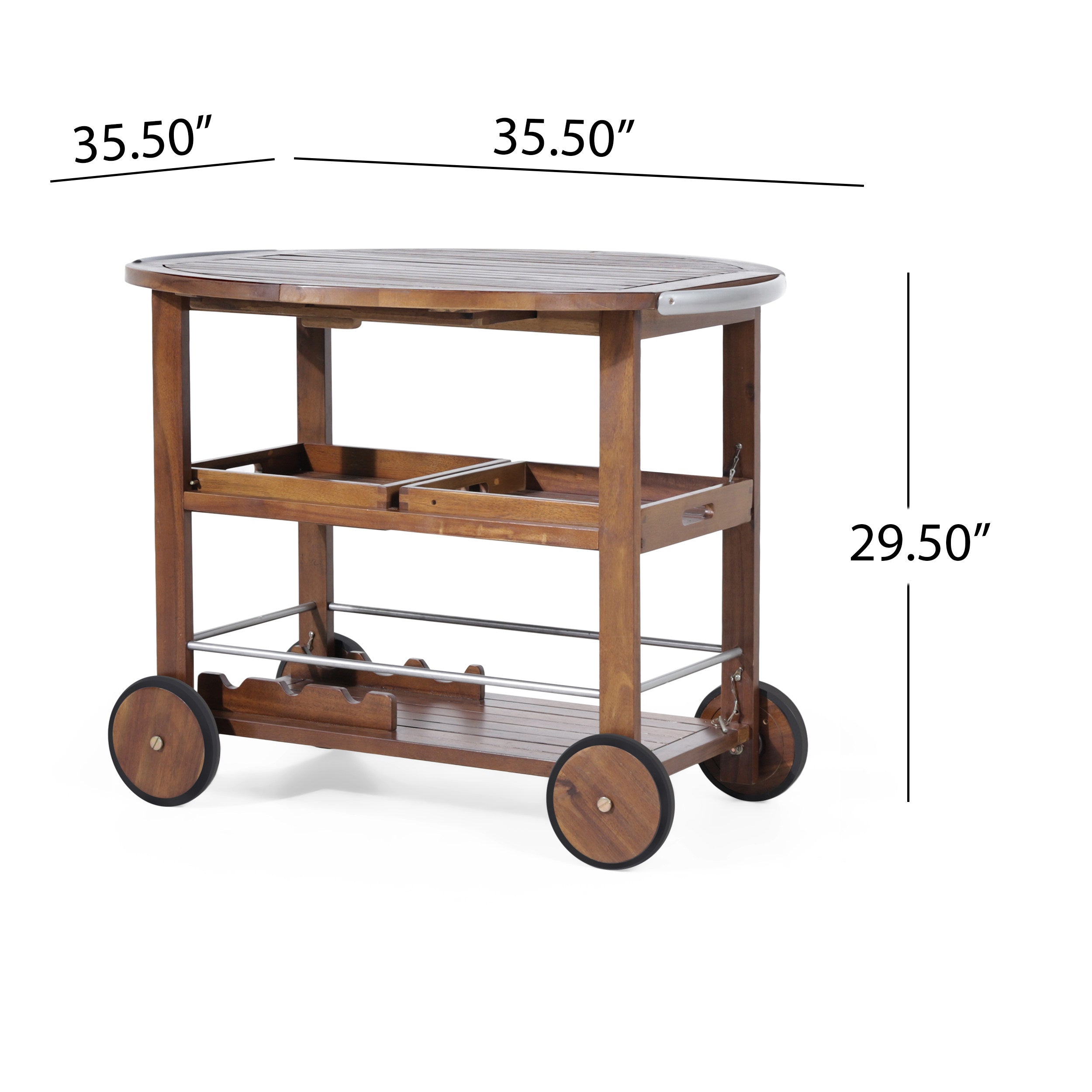 Cyndy Farmhouse Cottage Dark Oak Acacia Wood Bar Cart