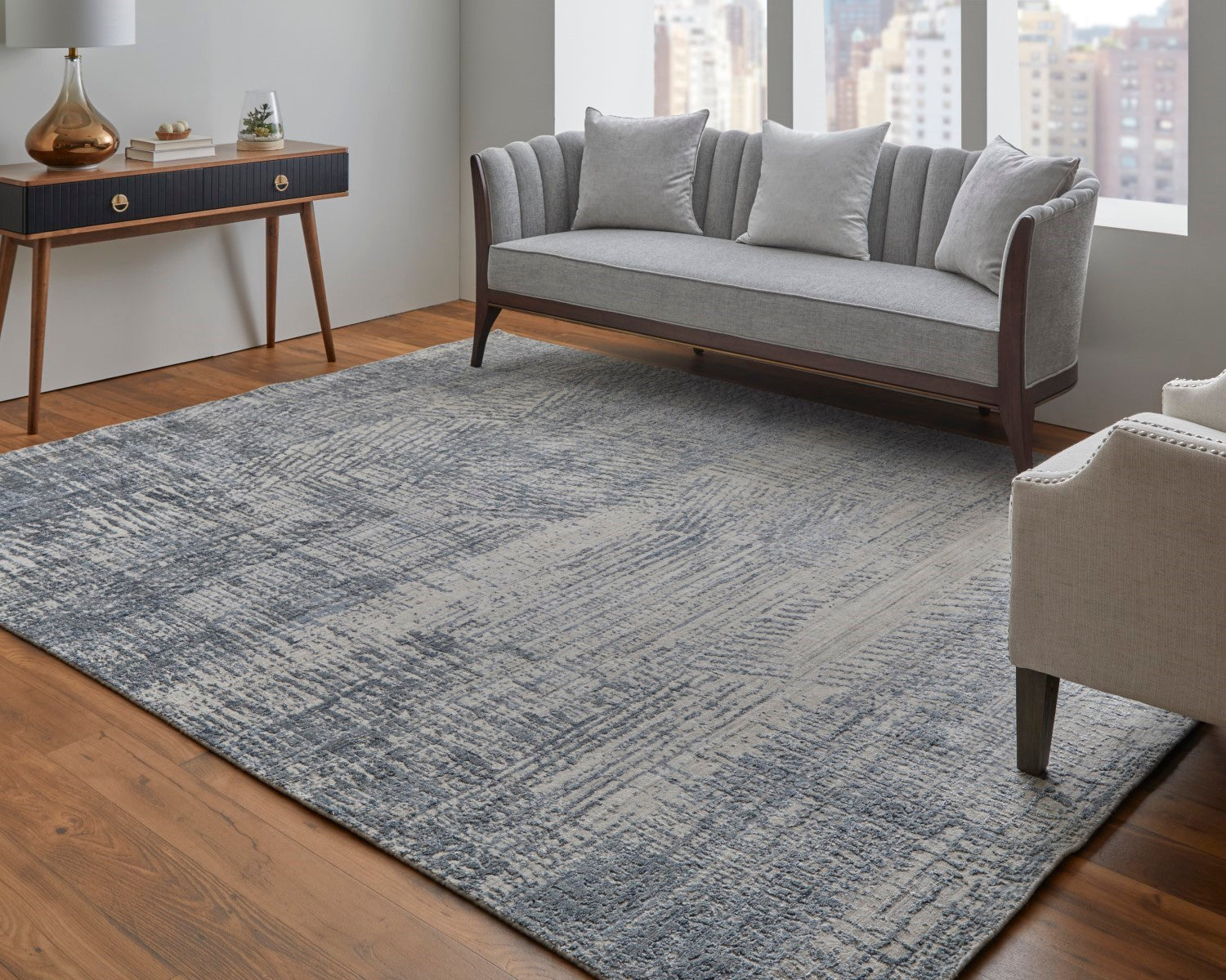 Kinton Abstract Hand Woven Blue / Beige Rug