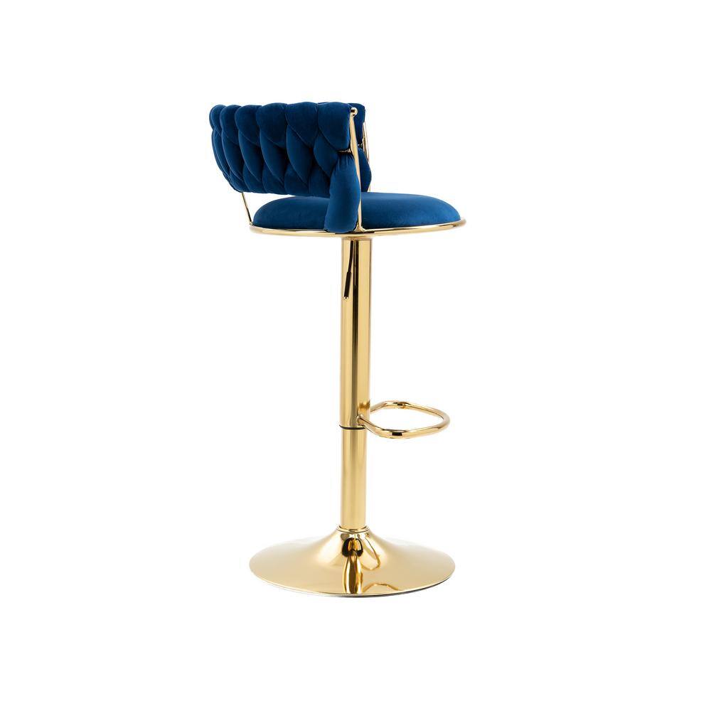 HOMEFUN 37.8 in. Swivel Adjustable Height Golden Metal Frame Cushioned Bar Stool with Navy Blue Velvet Seat (Set of 2) HFHDSN-882NY-2