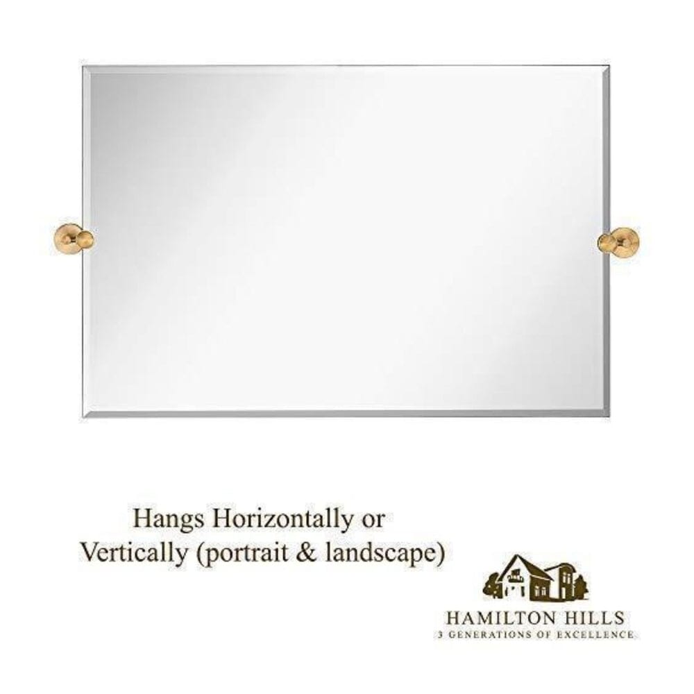 Large Tilting Pivot Rectangle Mirror with Brushed Gold Wall Anchors 24