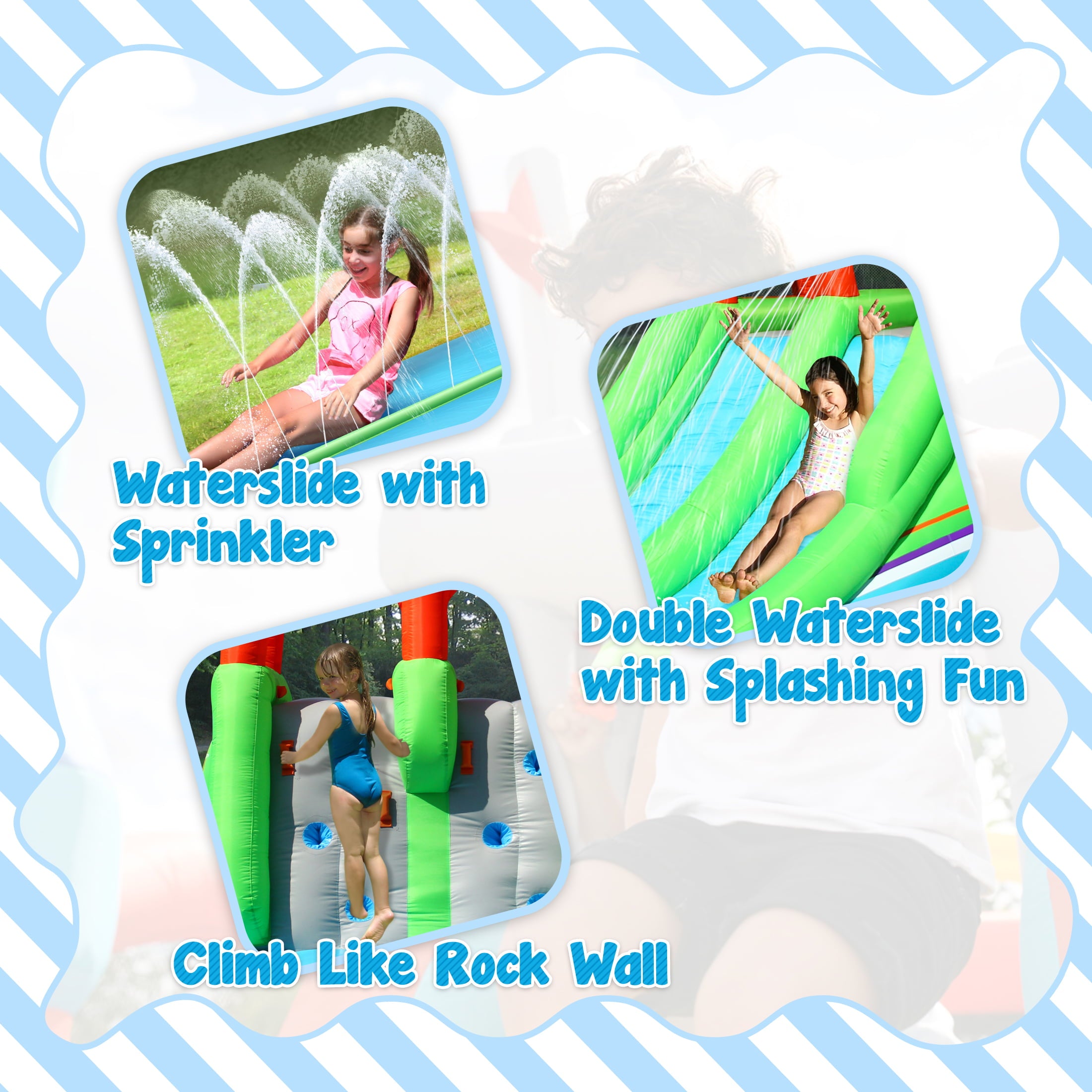 Action Air Inflatable Water Slide, Long Waterslides, Splashing Pool Sprinkler Racing Bouncer