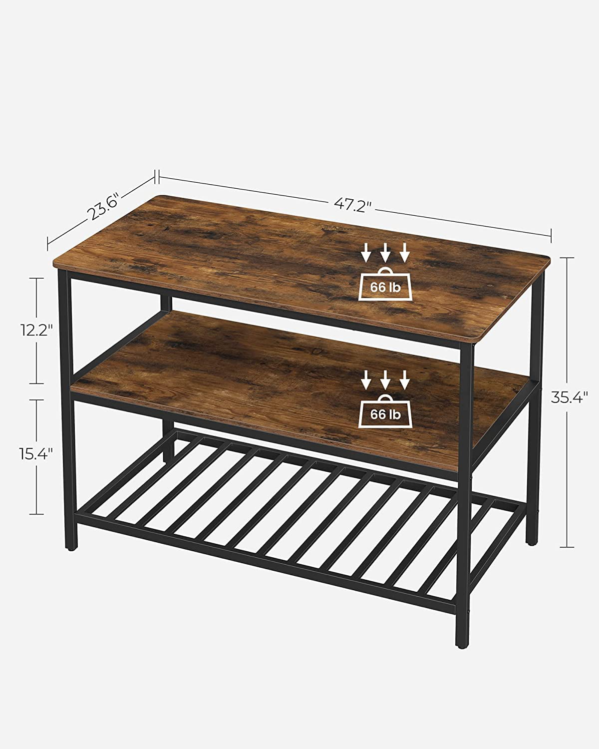 VASAGLE Alinru Kitchen Island with 3 Shelves Kitchen Shelf with Large Worktop Rustic Brown and Black