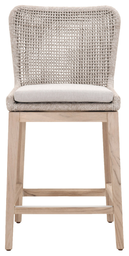 Taupe   White Rope Woven Indoor Outdoor Counter Stool Gray Teak Legs   Beach Style   Outdoor Bar Stools And Counter Stools   by Sideboards and Things  Houzz