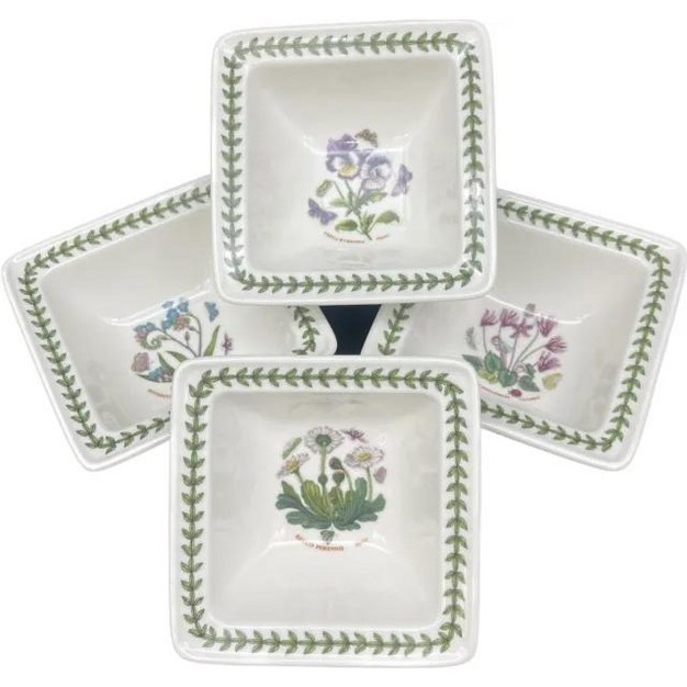 Portmeirion Botanic Garden Porcelain Square Mini Bowls Set Of 4 Assorted Floral Motifs 4 Inch