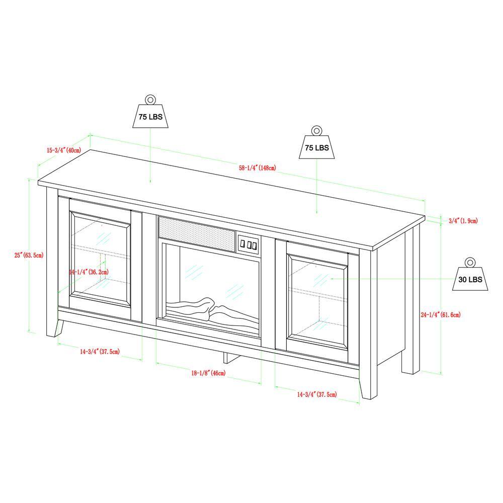 Walker Edison Furniture Company Traditional 58 in. Brown TV Stand fits TV up to 65 in. with Glass Doors and Electric Fireplace HD58FP4DWTB