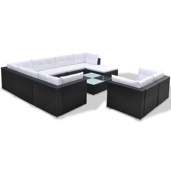 vidaXL 10 Piece Patio Lounge Set with Cushions Poly Rattan Black