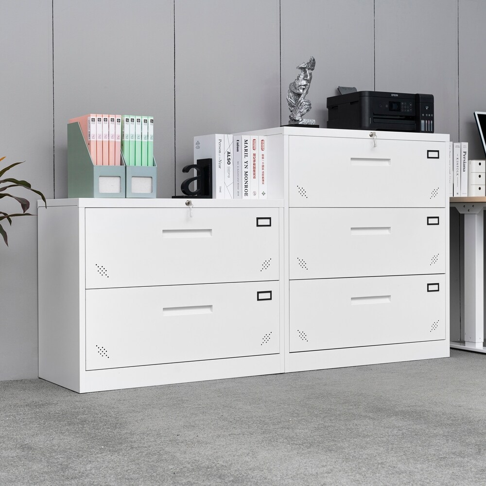 Steel Horizontal File Cabinet with Safety Lock and 2 Drawers   Applicable for Laws/Letters A4 Size Files