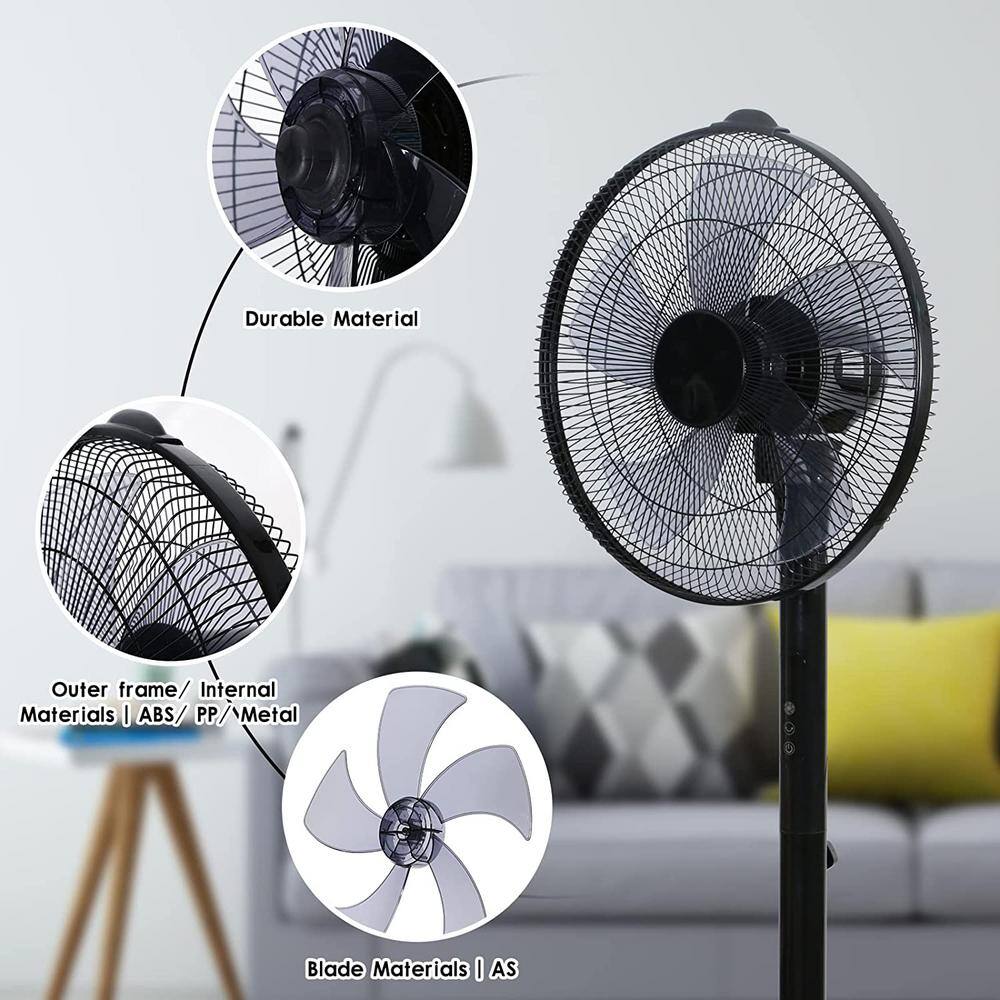 Amucolo 49.5 in. Oscillating Adjustable 12-Levels Speed Black Pedestal Fan with Remote Control and Timer DHS-CYHI-16WRC