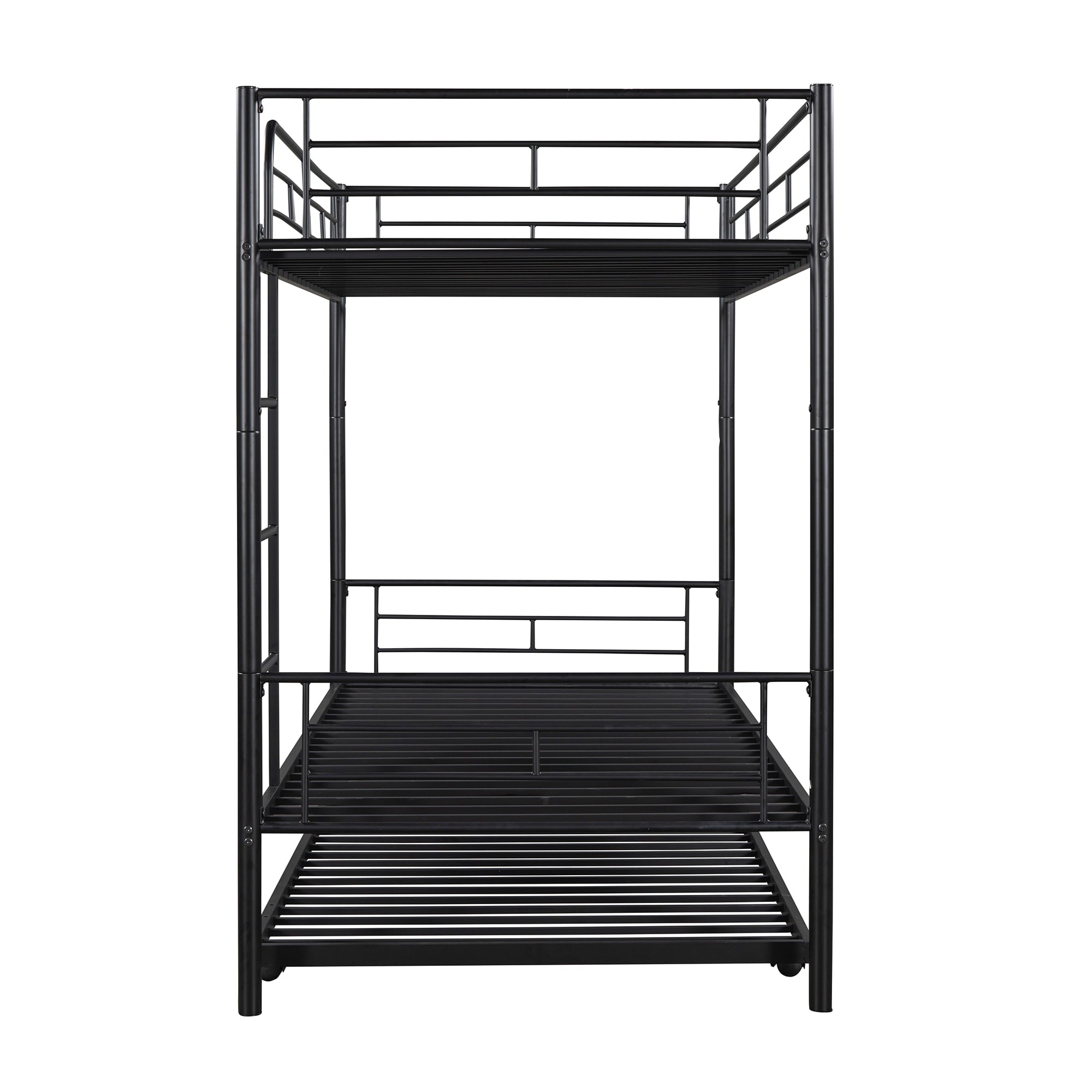 uhomepro Metal Twin Over Twin Bunk Beds with Trundle Bed, Twin Bunk Beds for Kids Adults Teens, Bunk Bed Can Be Divided Into 2 Twin Beds with Trundle, 2 Ladders, No Box Spring Need, Black