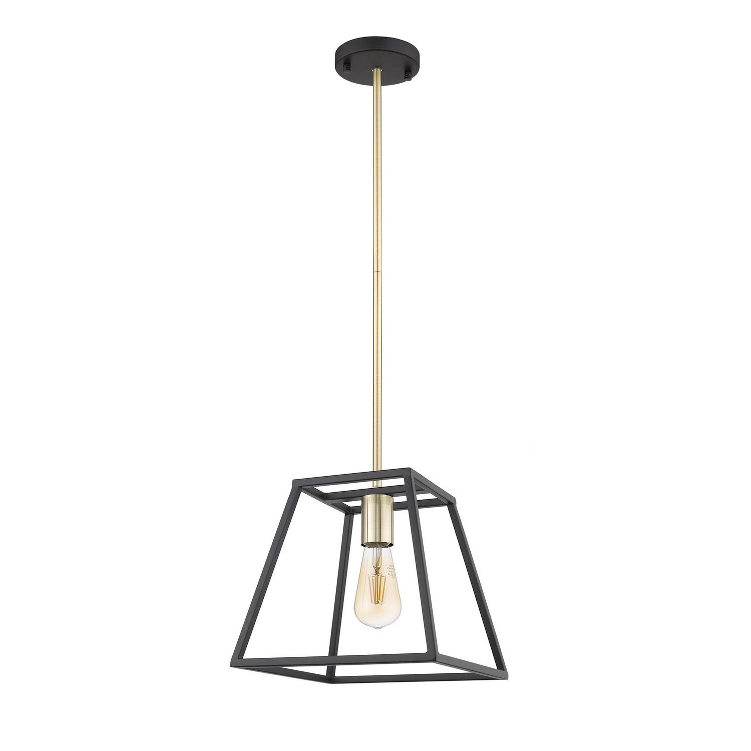 Agnes I Matte Black and Antique Gold Single Transitional Square LED Pendant Light