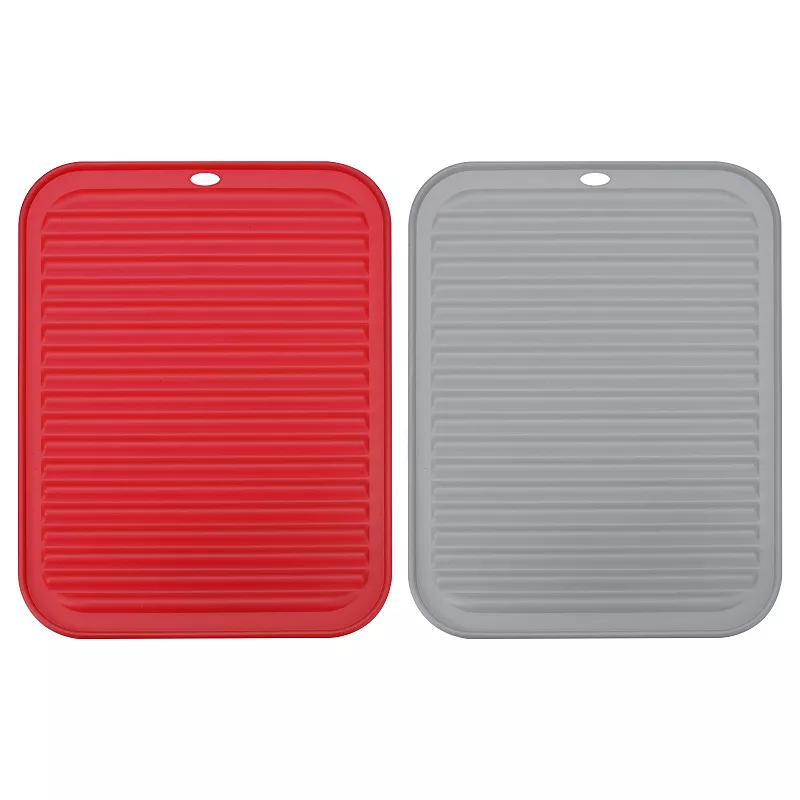 2 Pcs 12 x 9 Sink Drain Pad Silicone Dish Drying Mat Set