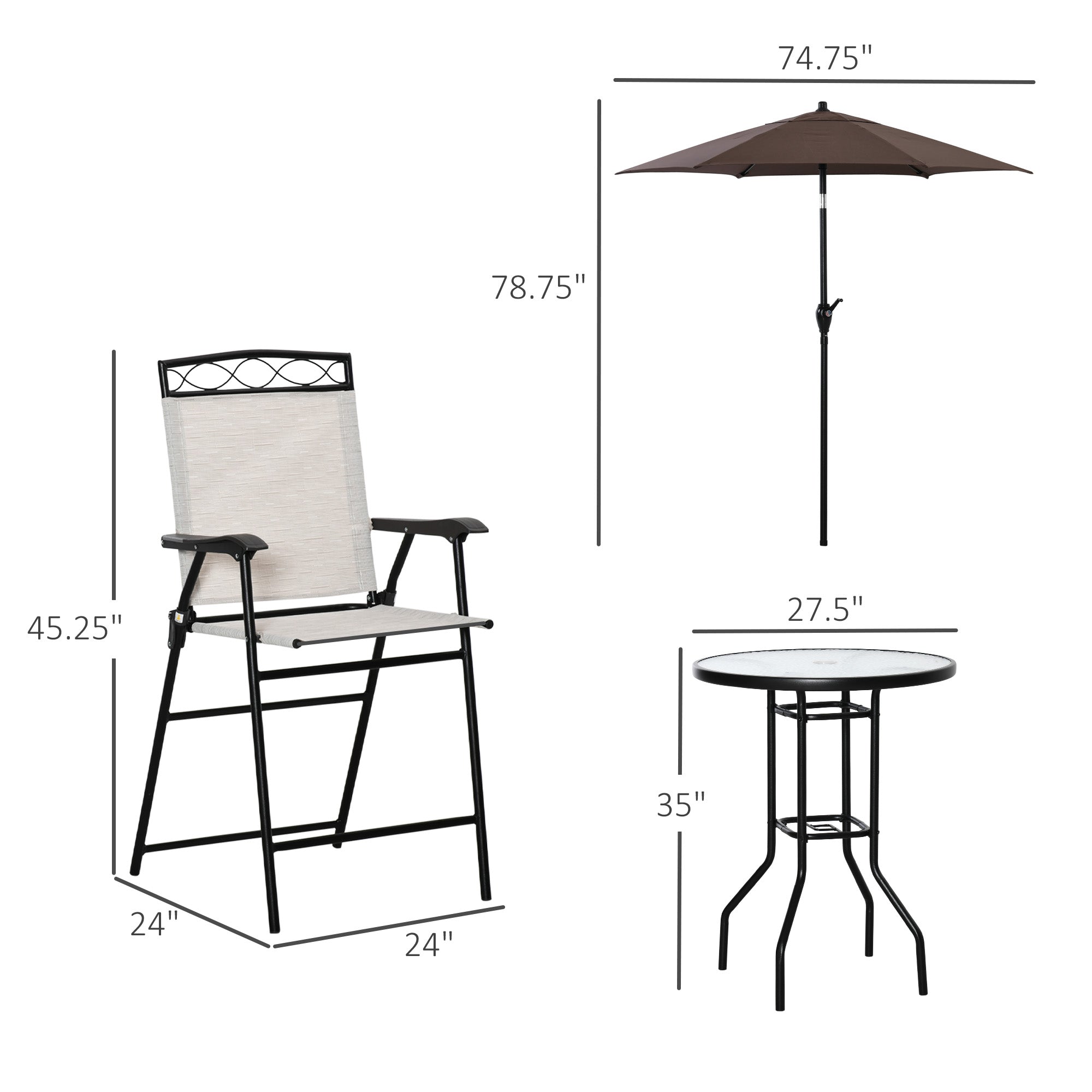 4 Pcs Outdoor Garden Folding Umbrella Table Chair Patio Bistro Set Steel