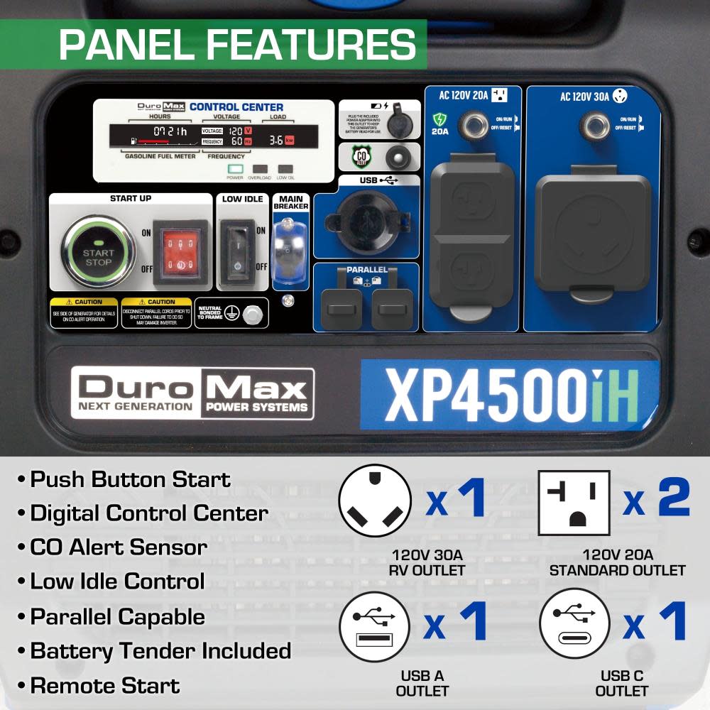 Duromax XP4500iH Portable Generator 4500 Watt 223cc Dual Fuel Digital Inverter Hybrid ;