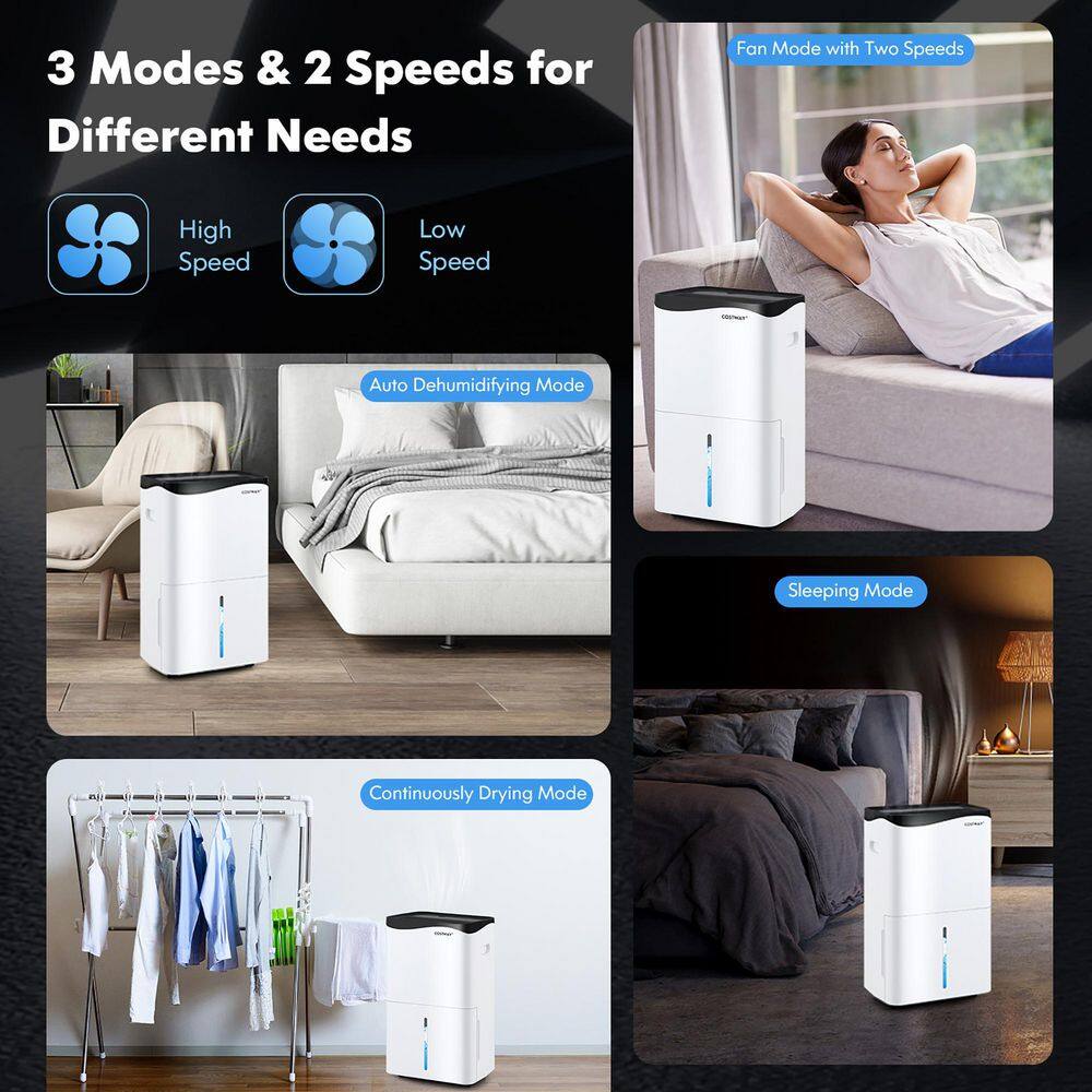 Costway 100-Pint Dehumidifier for Home  Basements wSmart App Alexa Control ES10106US-WH