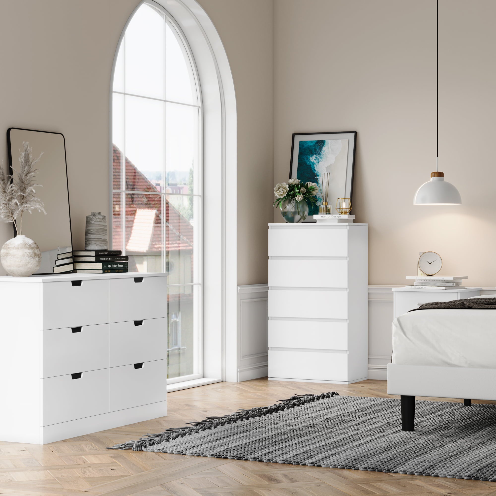 Homfa 6 Drawer Dresser for Bedroom, Modern White Chest, Wood Storage Cabinet for Living Room