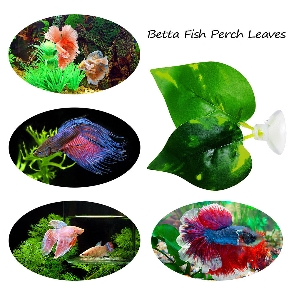 Noodoky Betta Leaf Hammock Silicone Peace Plant Accessories， Beta Fish Leaf Rest Pad Bed， Beta Tank Decorations (2-Pack)