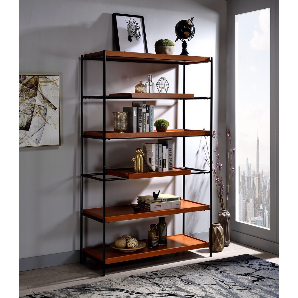 6 Tier Oaken Bookshelf  Honey Oak   Black