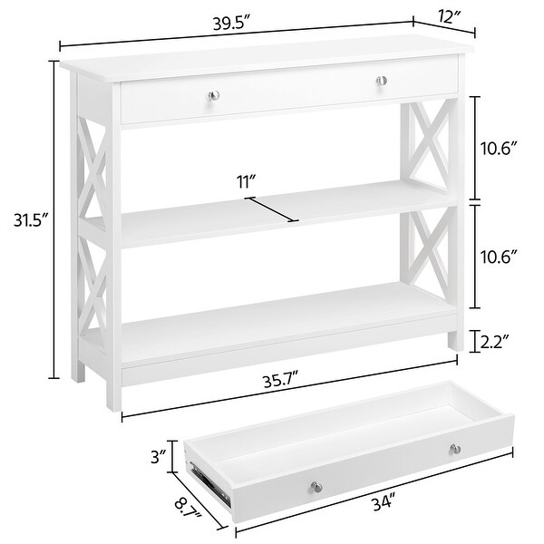 Yaheetech X Design Console Table with 1 Drawer and 2 Open Shelves