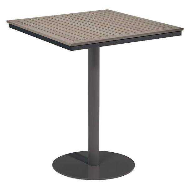 Oxford Garden Travira 38-Inch Square Bar Table w/ Carbon Finish and Vintage Tekwood Top