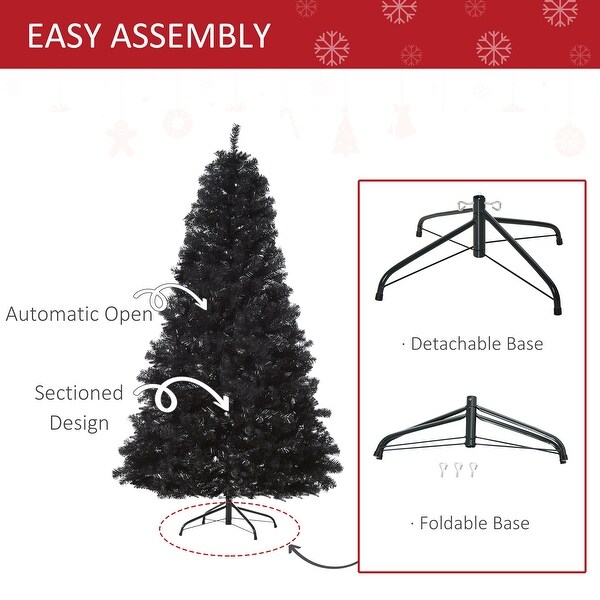 7ft HalloweenStyle Black Christmas Tree，Unlit Douglas Fir Artificial Tree with Realistic 1346 Tips