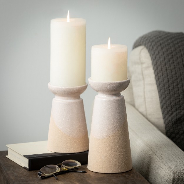 Sullivans Hand thrown Pottery Pillar Candle Holder Set Of 2 8 5 quot h amp 6 25 quot h Off white