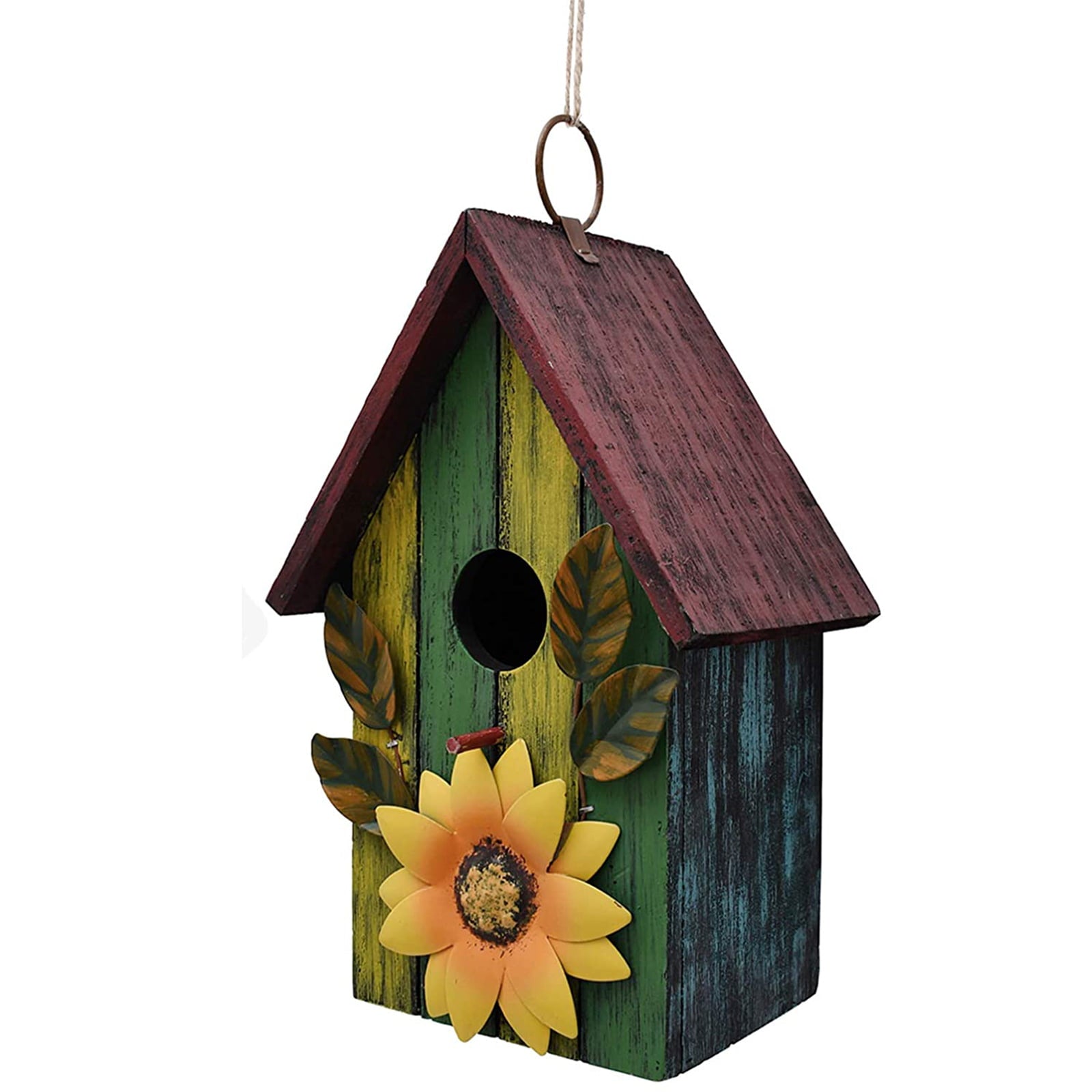 Wood Bird House for Outside Hanging Bird Box Decorative Hand Painted Birdhouse for Small Bird Finch Cardinal Wren Birdhouse Bird Home