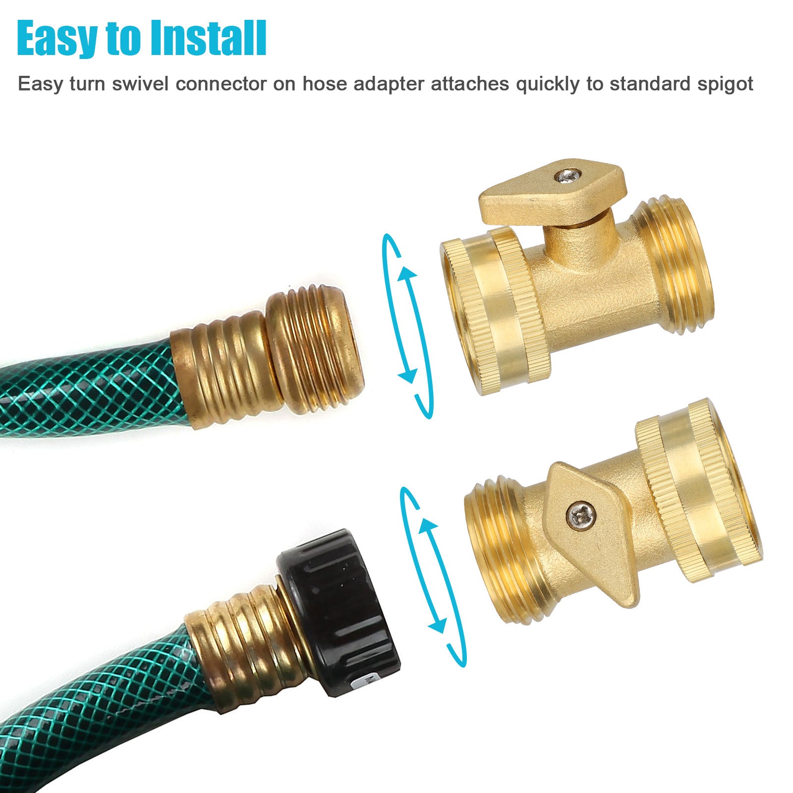 TSV 2pcs Heavy Duty Brass Garden Hose Shut Off Valve， Garden Hose Connectors， 3/4