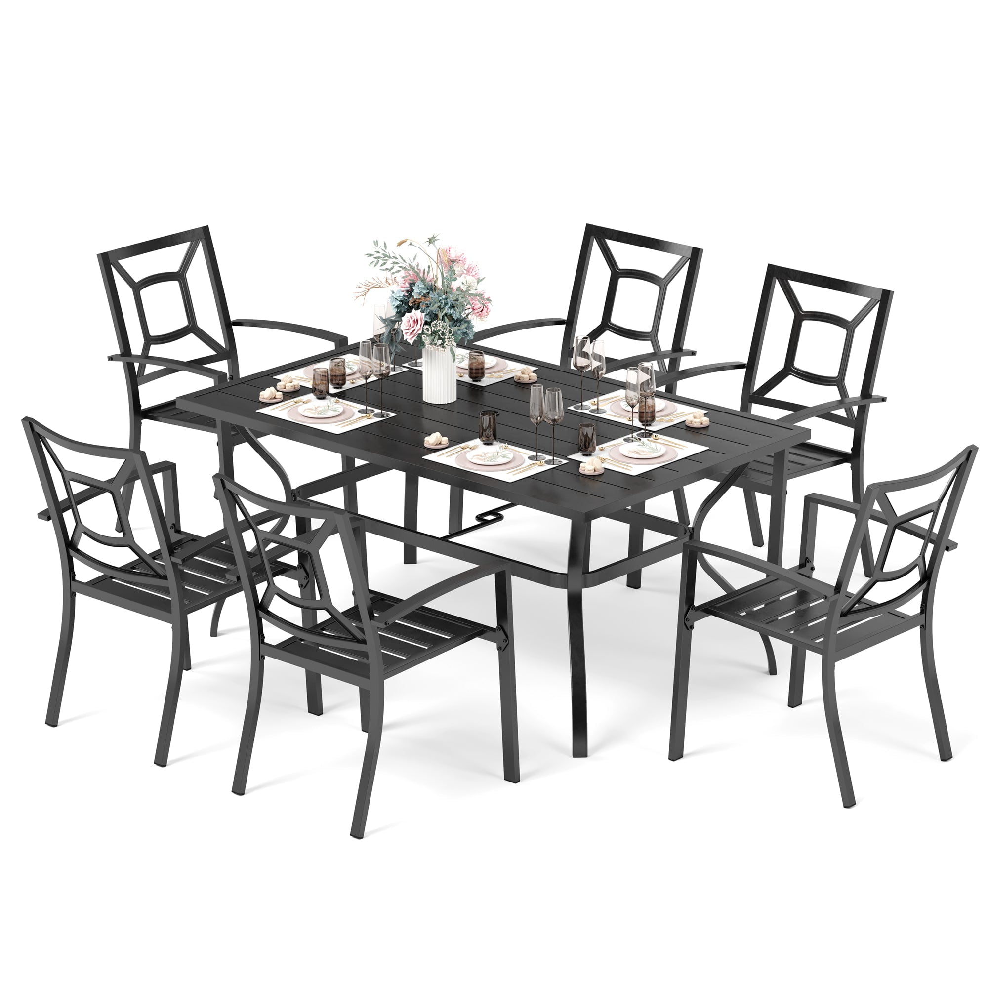 Sophia & William 7 Piece Metal Outdoor Patio Dining Bistro Sets Outdoor, 6 Seating Capacity,Black