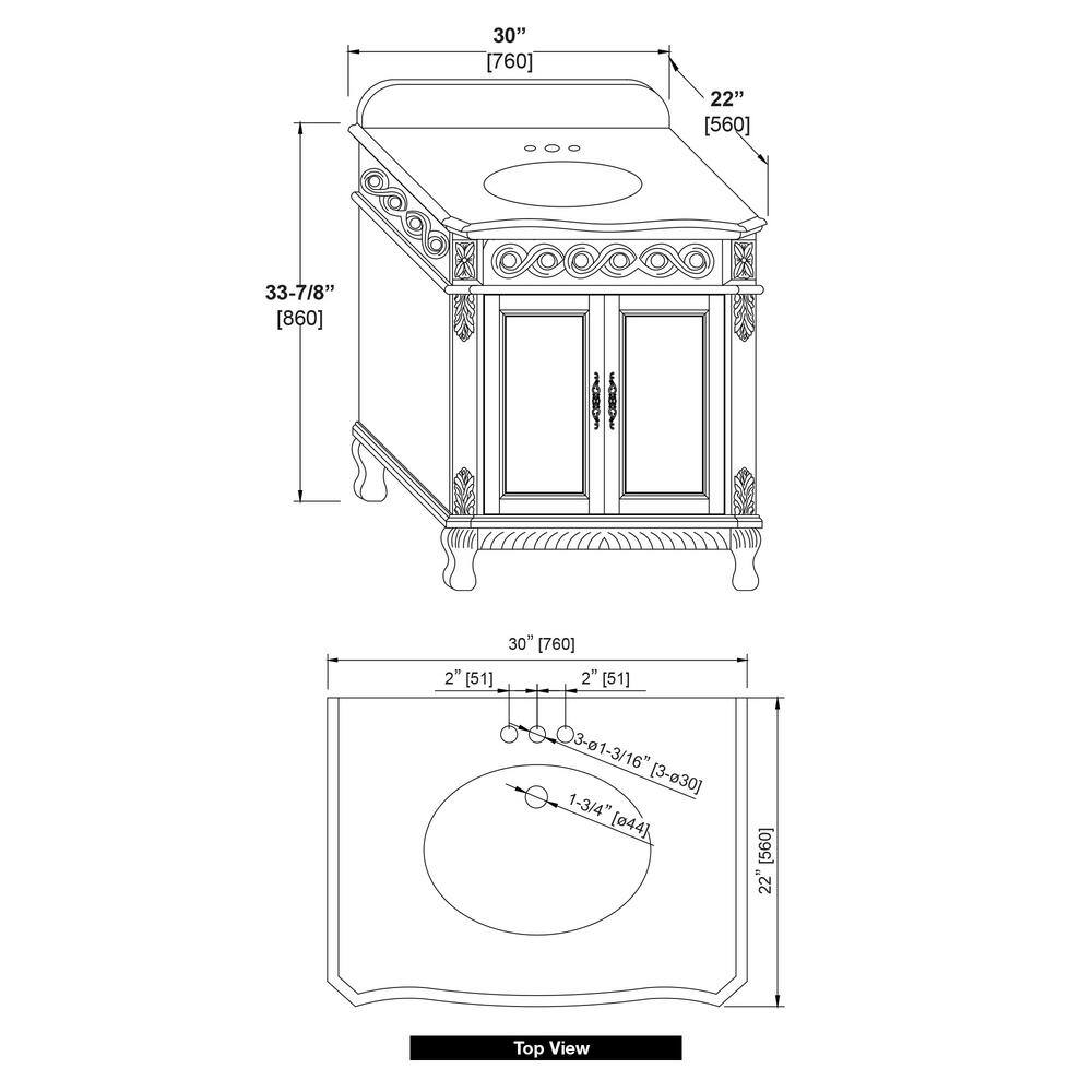 OVE Decors Trent 30 in. W x 21. in D Single Sink Vanity in Black Antique with Cultured Marble Vanity Top in White Trent 30