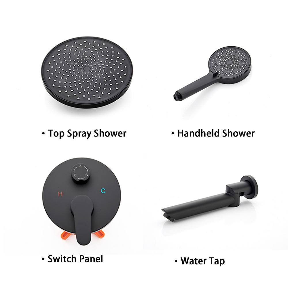 ELLOALLO 2-Handle 2-Spray Tub and Shower Faucet and Handheld Combo with 8 in. Shower Head in Matte Black (Valve Included) ES-B-PR300