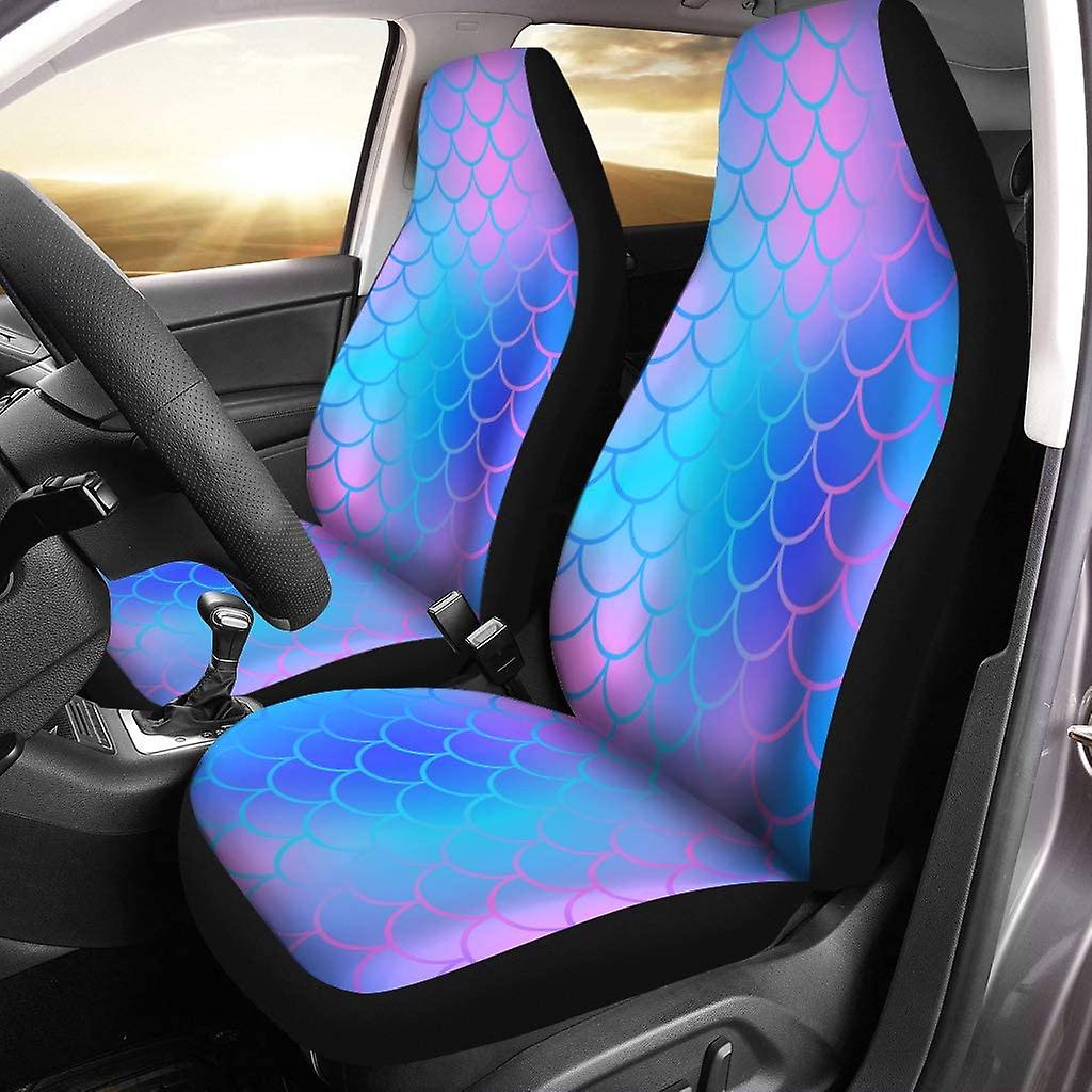 Set Of 2 Car Seat Covers Blue Fish Scales Universal Auto Front Seats Protector Fits For Car，suv Sedan，truck