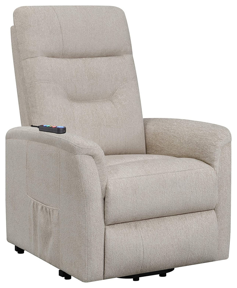 Power Lift Recliner  Beige Upholstery With Side Storage Pocket  Comfortable   Transitional   Recliner Chairs   by Decor Love  Houzz