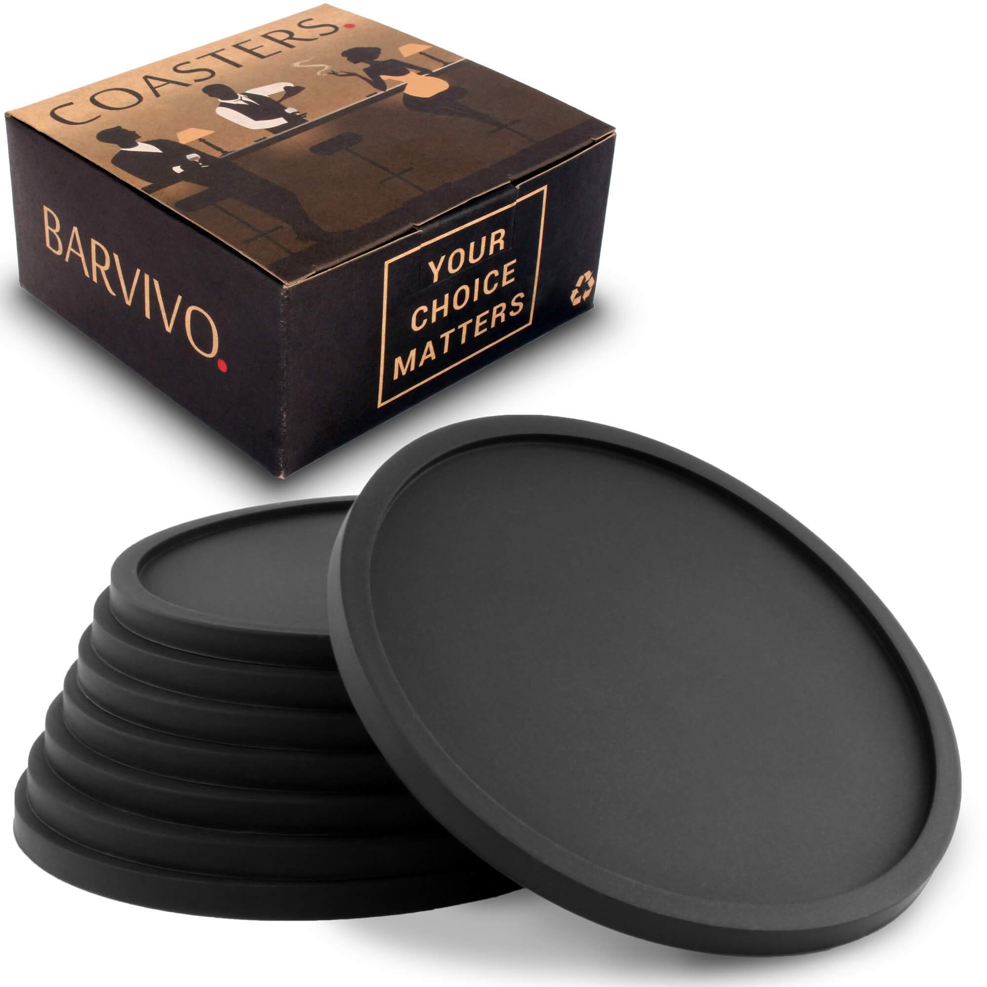 BARVIVO Silicone Coasters For Drinks Slide Resistant - Set of 8 (Black)