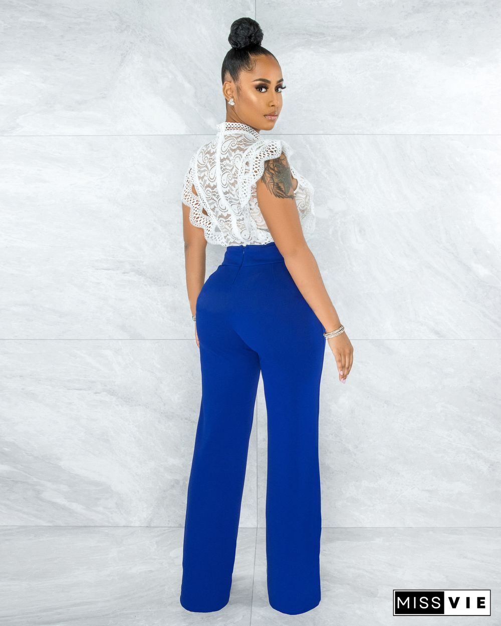 Slim Back Zipper High Waist Straight Leg Pants