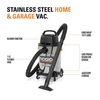 RIDGID 6 Gal. 4.25-Peak HP Stainless Steel WetDry Shop Vacuum with Filter Hose Accessories and Car Cleaning Attachment Kit WD6425B