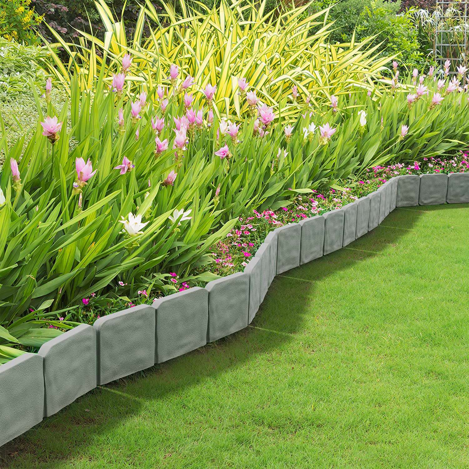 Lawn Fencing,iMounTEK 40 PCS Cobbled Stone Border Garden Edging Lawn Border Hammer in Lawn Plant Border