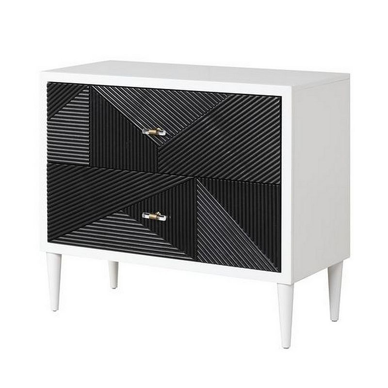 Accent table with Geometric Pattern 2 Drawer Front， Black and White