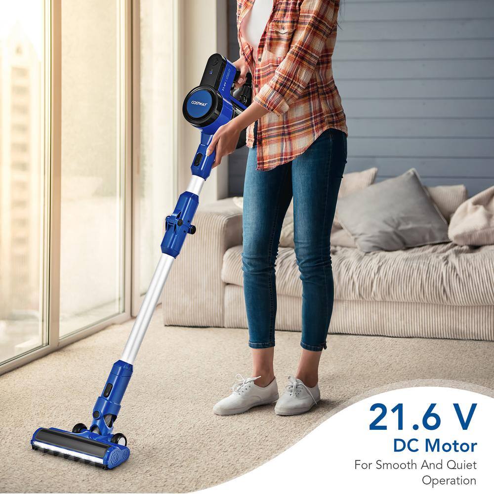 Costway Blue Cordless Bagless Stick Vacuum Cleaner 3-in-1 Handheld Vacuum Cleaner GX10006US-BL