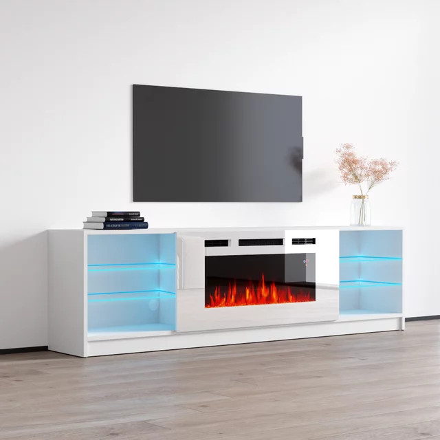 Modern Entertainment Center  Center Fireplace  ampDrop Down Cabinet Doors   Modern   Entertainment Centers And Tv Stands   by Declusia  Houzz