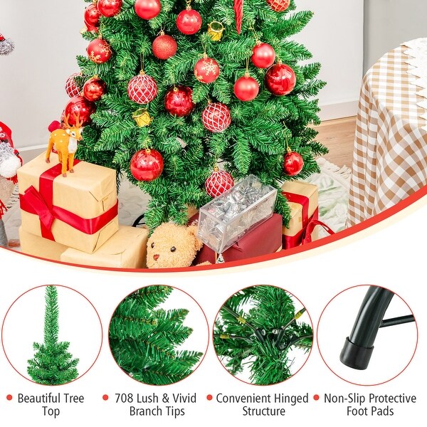 Gymax 4.5ft/6.5ft/7.5ft PreLit Pencil Christmas Tree Traditional