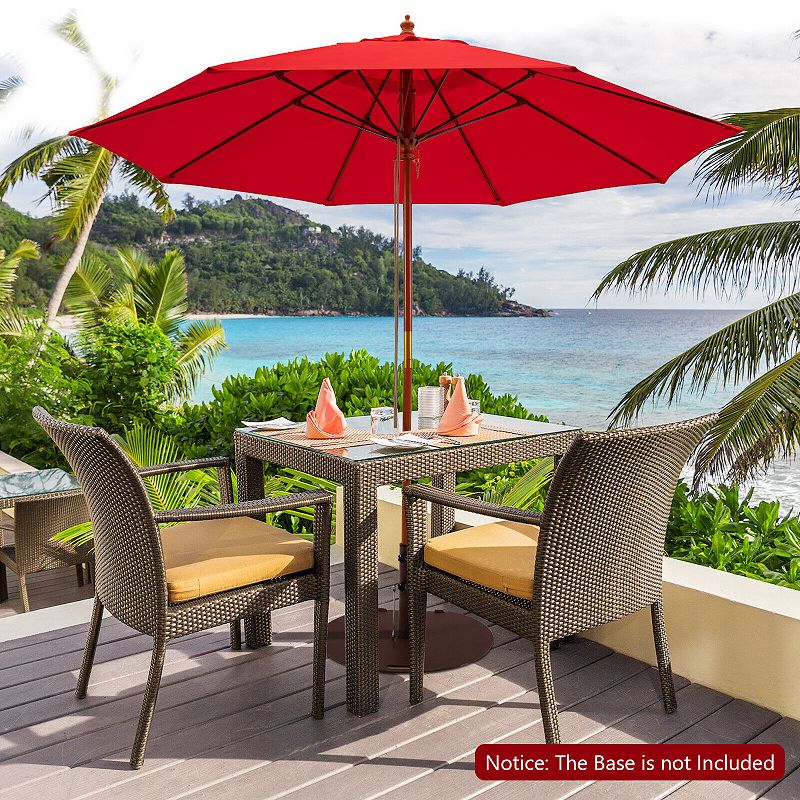 9.5 Feet Pulley Lift Round Patio Umbrella with Fiberglass Ribs-Red