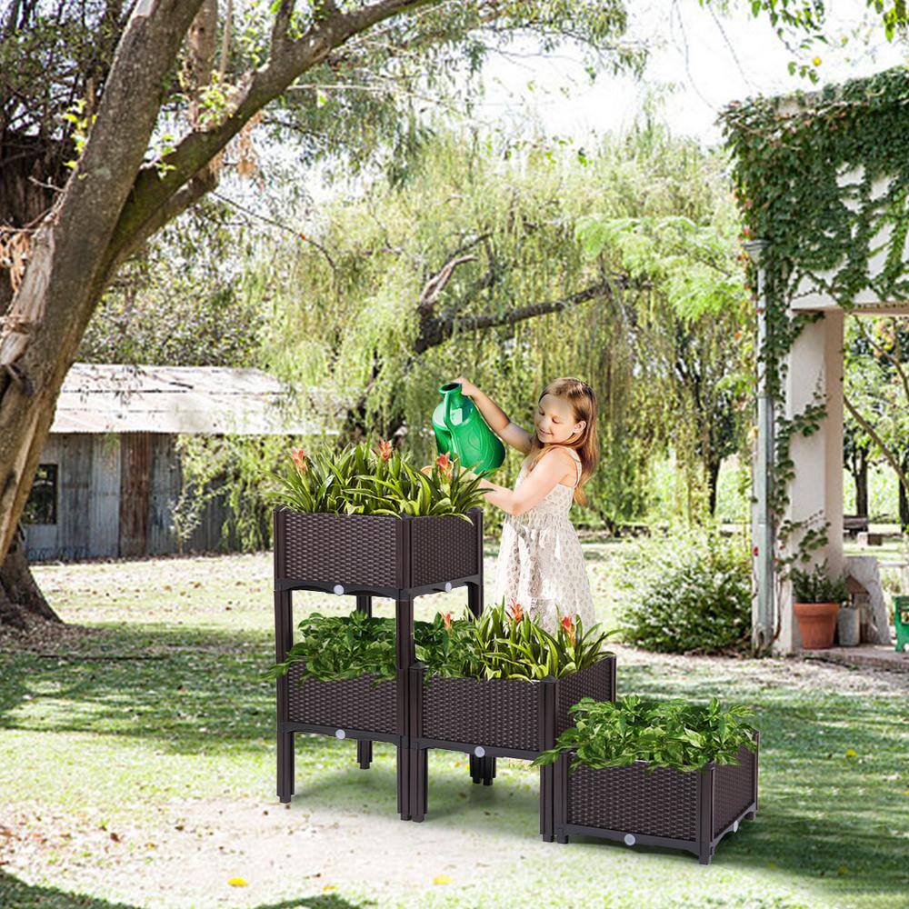 JAXPETY 15 in. x 15 in. Plastic Elevated Garden Bed Table Raised Planter Box (4-Set) HG61S0845