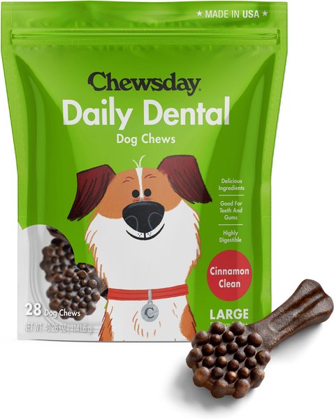 Chewsday Cinnamon Clean Daily Dental Dog Dental Treats， 28 count， Large