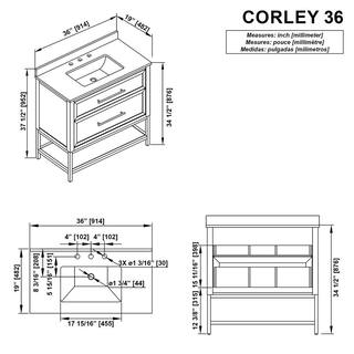 Home Decorators Collection Corley 36 in. W x 19 in. D x 34.50 in. H Freestanding Vanity in Weathered Tan with White Engineered Stone Top Corley 36WT