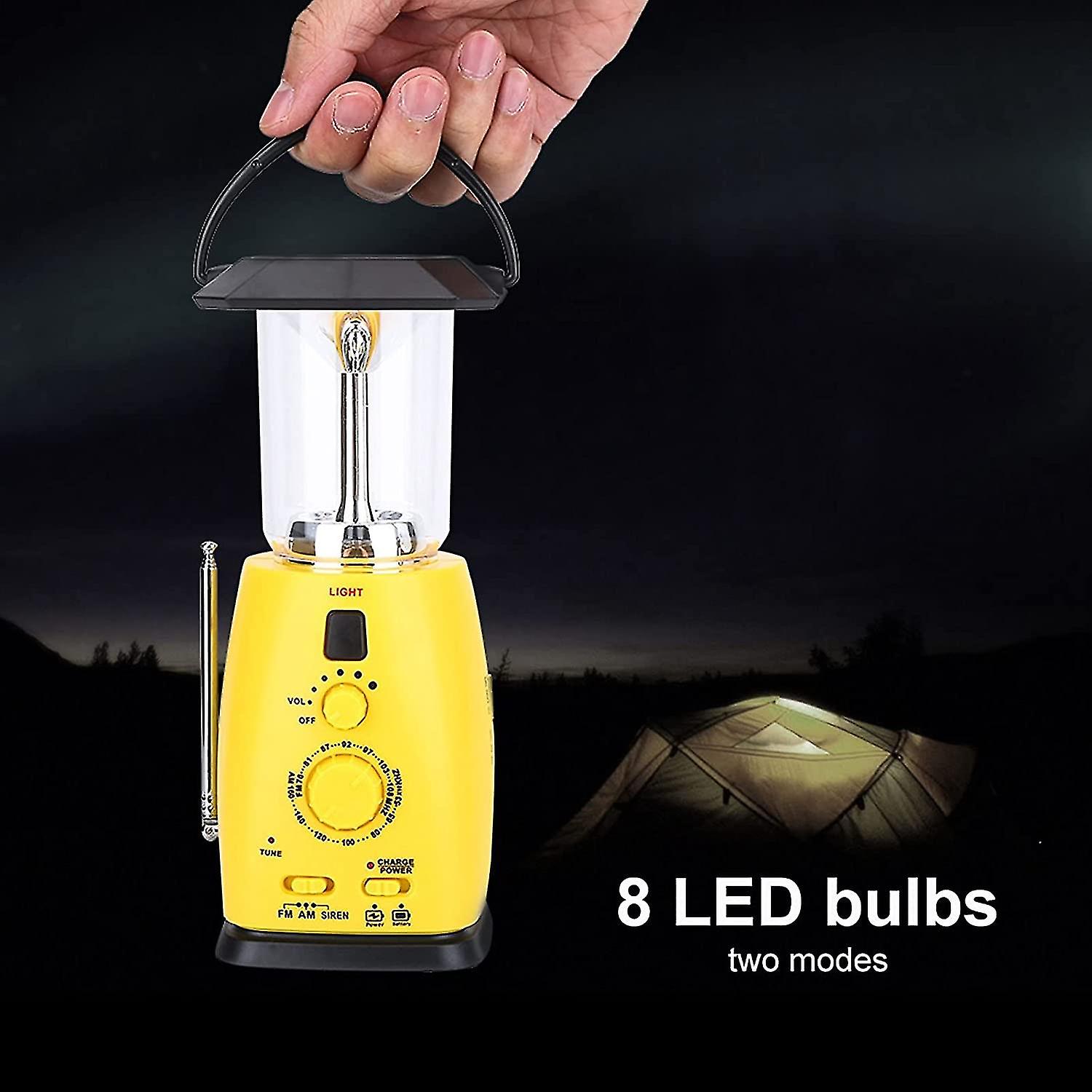 Led Camping Lantern，solar Rechargeable，hand Crank With Am/fm Radio